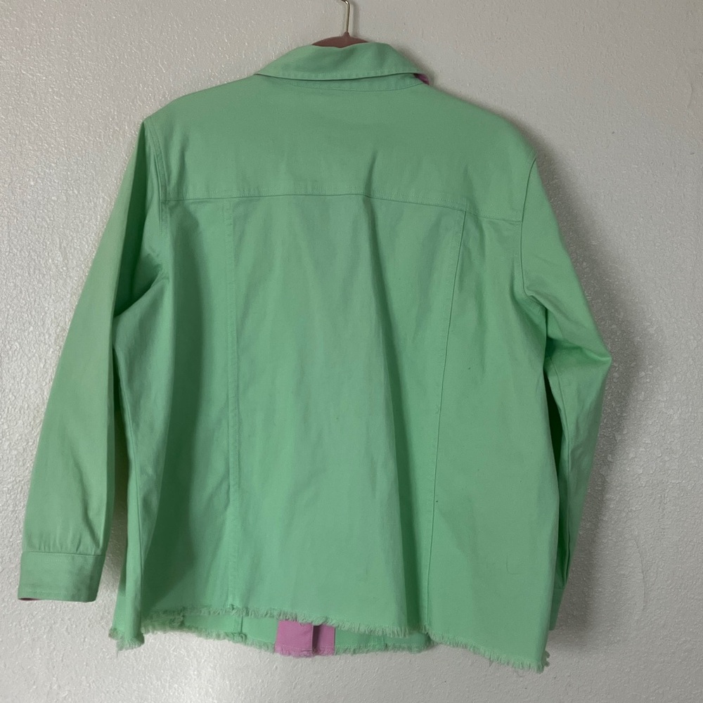 Quacker Factory Rhinestone Button Spring Green Jacket, 1X - Picture 7 of 7